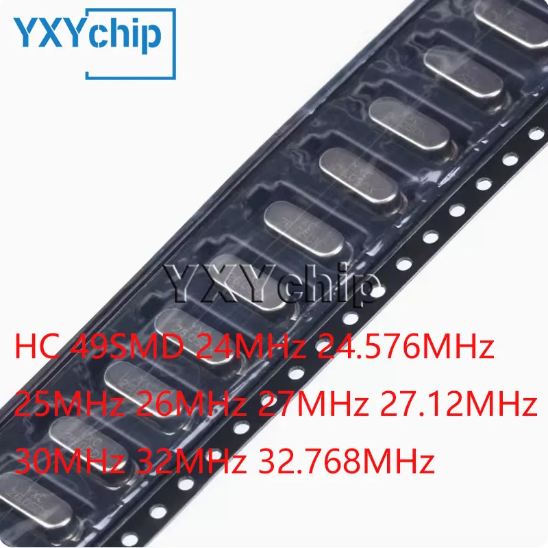 10pcs Hc 49smd 24mhz 24.576mhz 25mhz 26mhz 27mhz 27.12mhz 30mhz 32mhz 32.768mhz Quartz Crystal Resonator Passive Oscillator