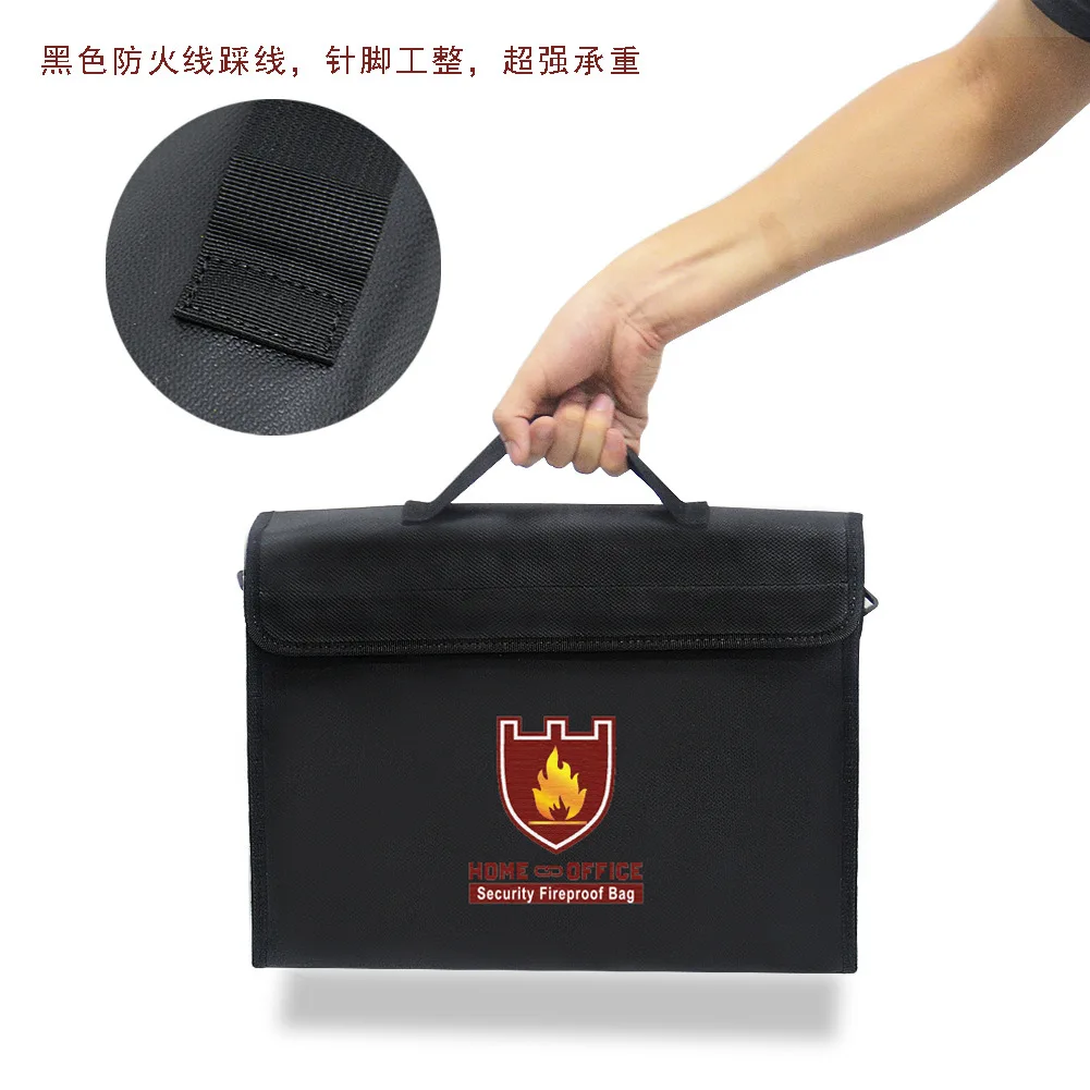 Heat Resistant Document Bag 38x28x7.5cm Zipper File Storage Pouch with Silicone Coated Fiberglass and Aluminum Foil Layers for