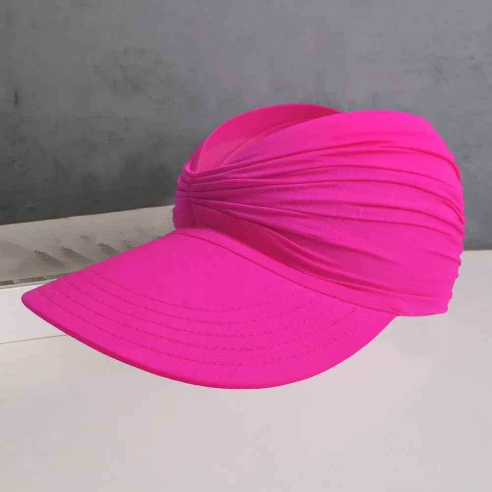 Arc Shape Sun Hat For Women Empty Top Large Brim Pleated Outdoor Ladies Hat Pure Color Sun Protection Anti-UV Sport Cap