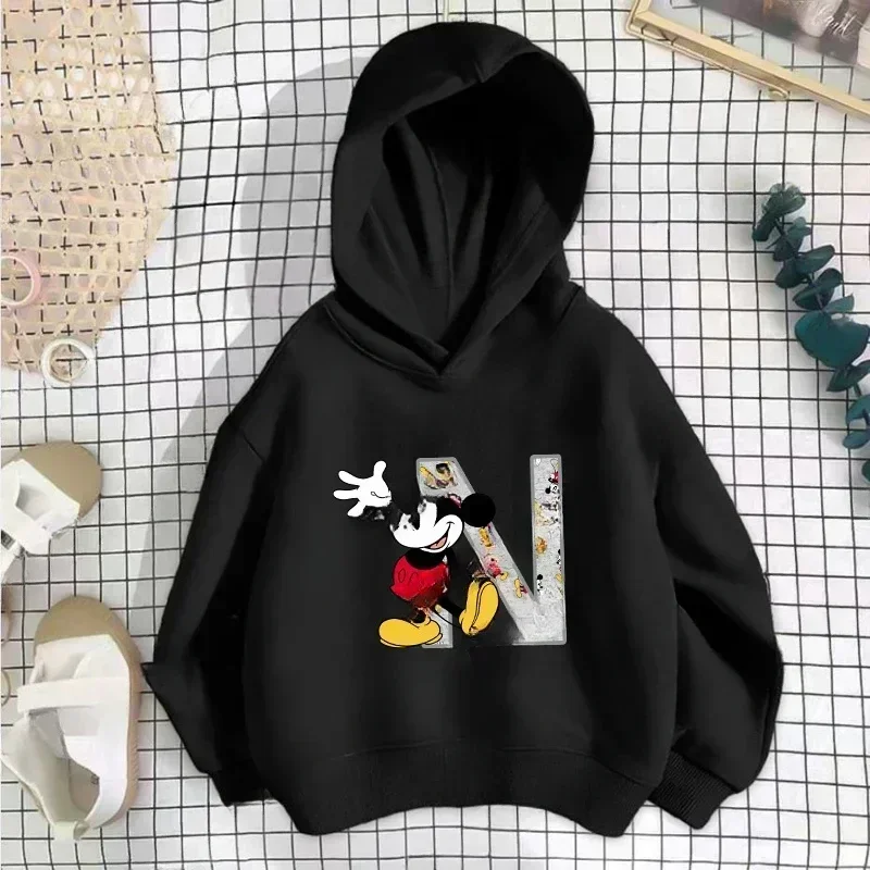 Disney Mickey Children\'s Hooded Hoodies Letter Sweatshirt Kawaii Pullover Anime Manga Cartoon Girls Boys Kids Casual Clothing