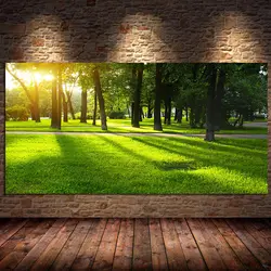 Forest and Sunrise Canvas Painting Green Tree Woods Posters Prints Wall Art Pictures for Living Room Home Decor Cuadros Unframed
