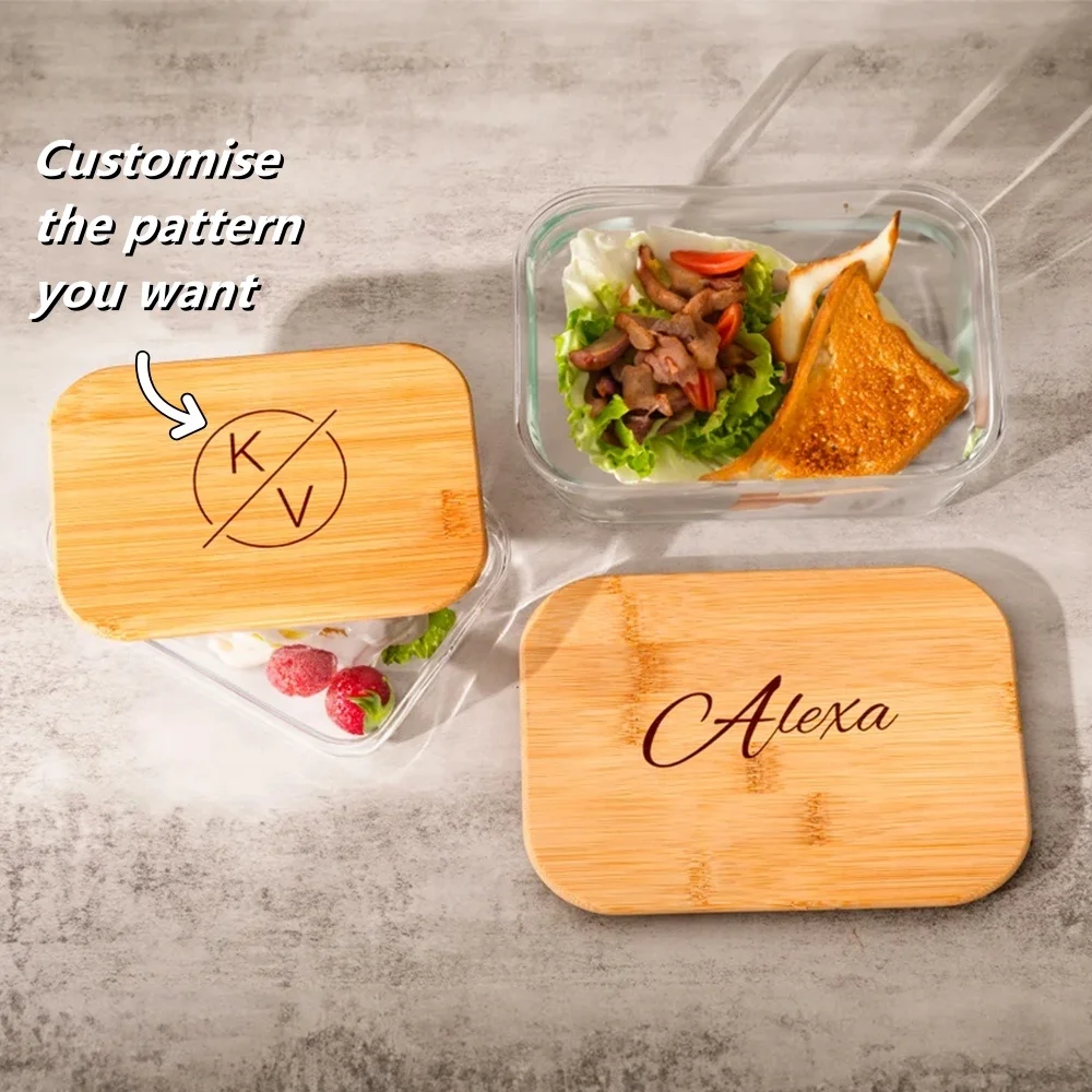 

Customized Personalized Patter Household Fresh Keeping Lunch Box With Bamboo Wood Glass Cover As Microwave Portable In Wholesale