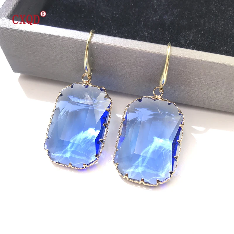 Fashion Large Multicolor Rectangle Clear Glass Earrings Suitable for Women Girls Shiny Crystal Party Jewelry Accessories Gifts