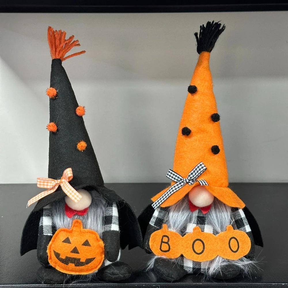 

Halloween Gnome Decorations,Handmade Pumpkin Bat Ornaments Swedish Tomte Nordic Plush Elf Doll Nisse Adorable Gnome