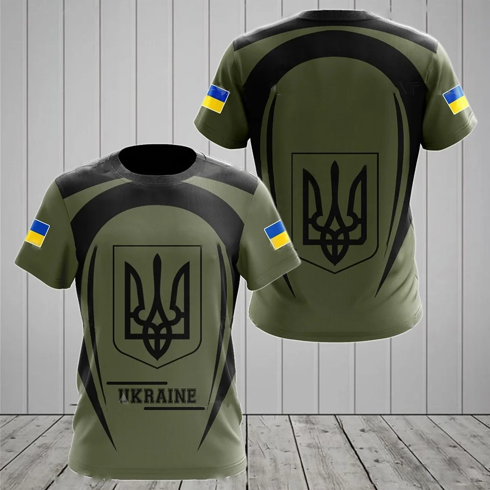 UKRAINE Men\'s T-Shirt Summer Short Sleeve Ukraine National Emblem Flag 3D Print Fashion Round Neck Pullover Shirt Men\'s Clothing