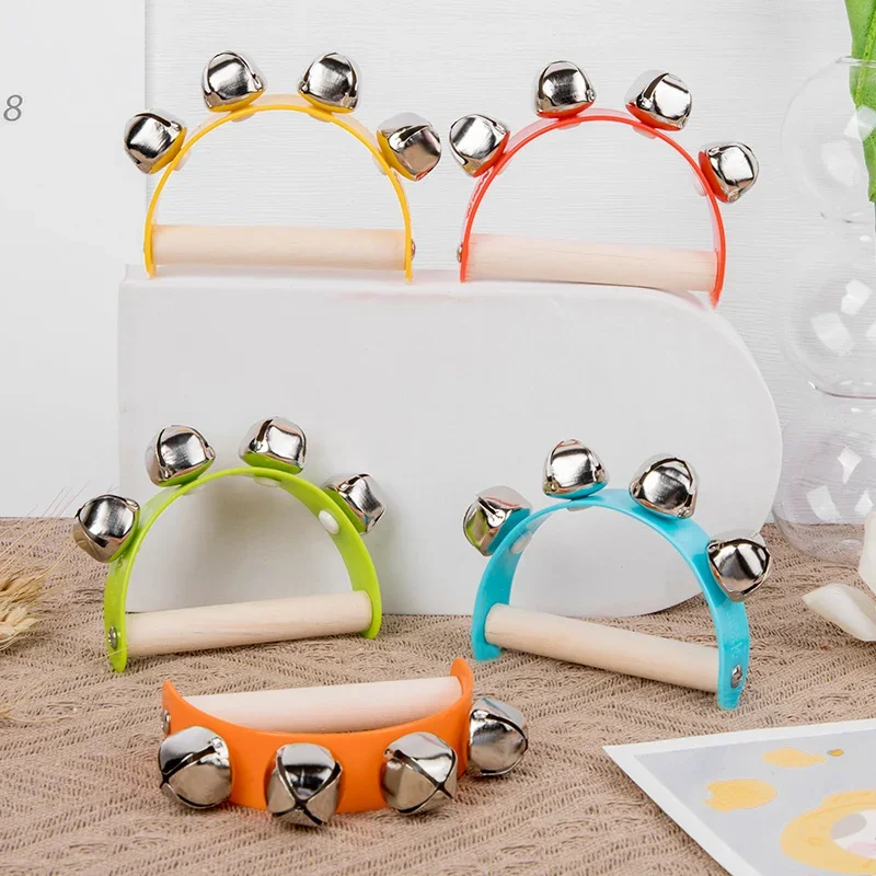 Wooden Children Musical Orff Instruments Clapper Handle Half Round Hand Ringing Bell Educational Fun Toys Teaching Aids
