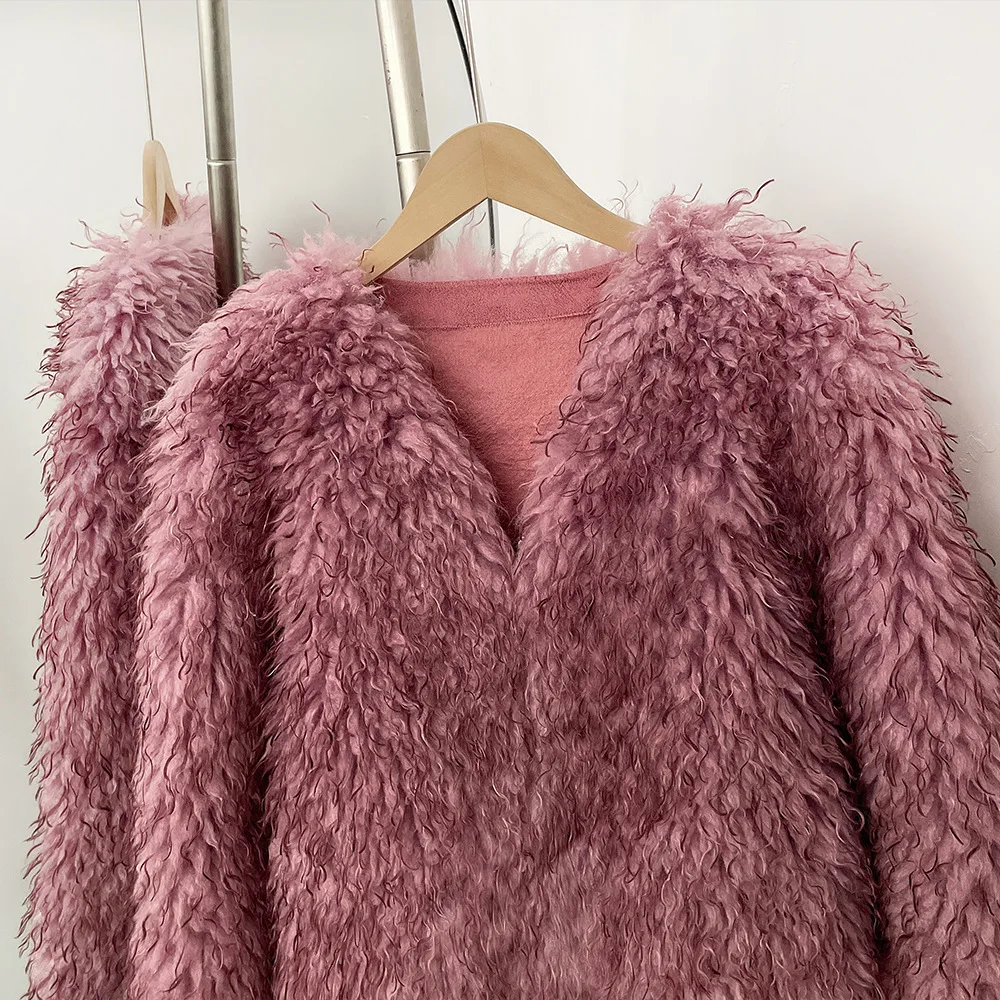 Women Faux Fur Short Coats Jackets V Neck Coat Thick Warm Y2k Streetwear Jacket Work Outerwear Casual Autumn Winter 2025