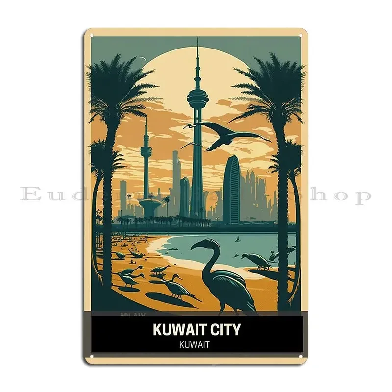 مدينة الكويت مناظر جولة من السماء وما بعدها لوحة معدنية ملصق المرآب لوحات المنزل المطبوعة المنزل تين تسجيل ملصق