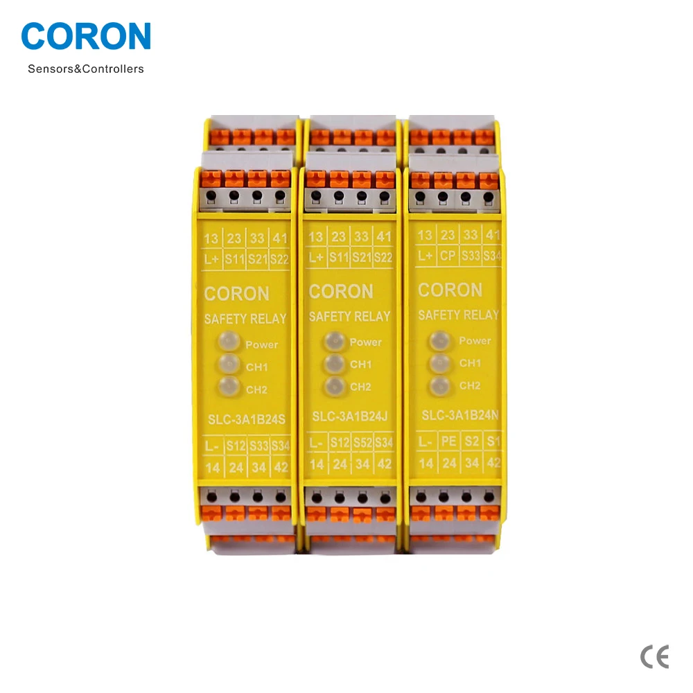 SLC-3A1B24N Safety Relay NPN Dual-Channel Input DC24V 3NO 1NC IP50 35mm DIN Rail for Safety Light Curtain Safety