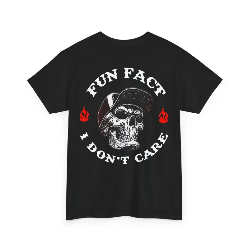 

Fun Fact I Don't Care Funny Skeleton Saying Quote (ON BACK) T-Shirt Men American Street Sports Hip-hop Short Sleeved Round Neck