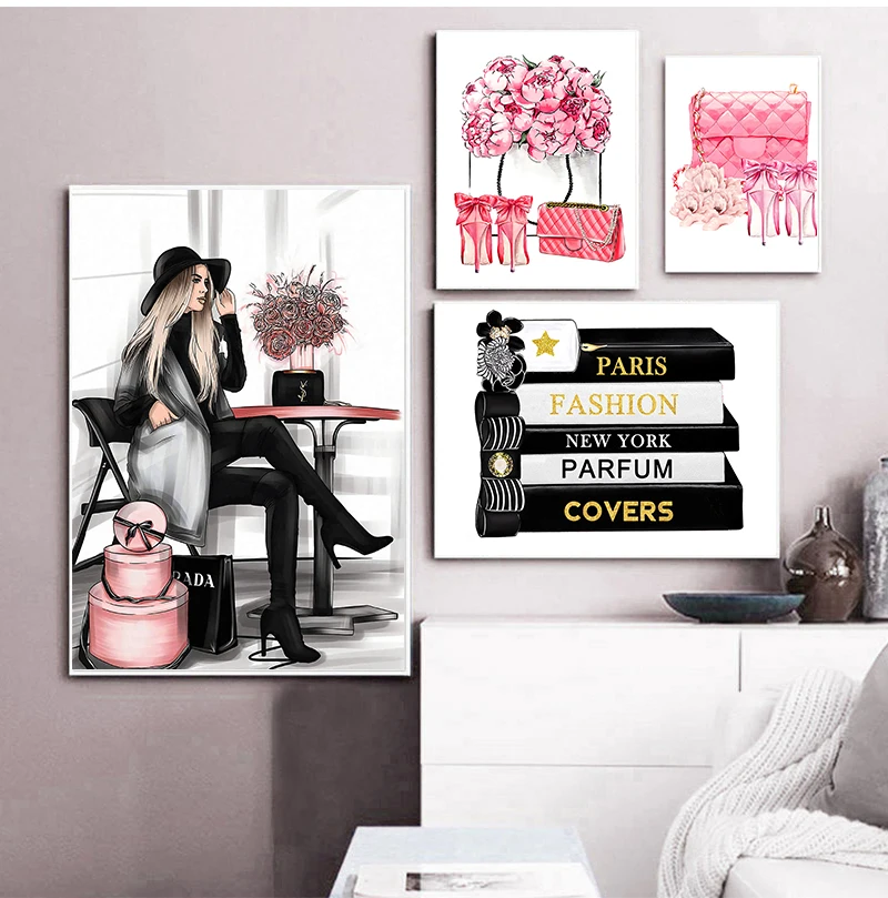 Lipstick Wall Art Canvas Painting Nordic Posters And Prints Pictures For Living Room Decor Fashion Book Paris Perfume Dress