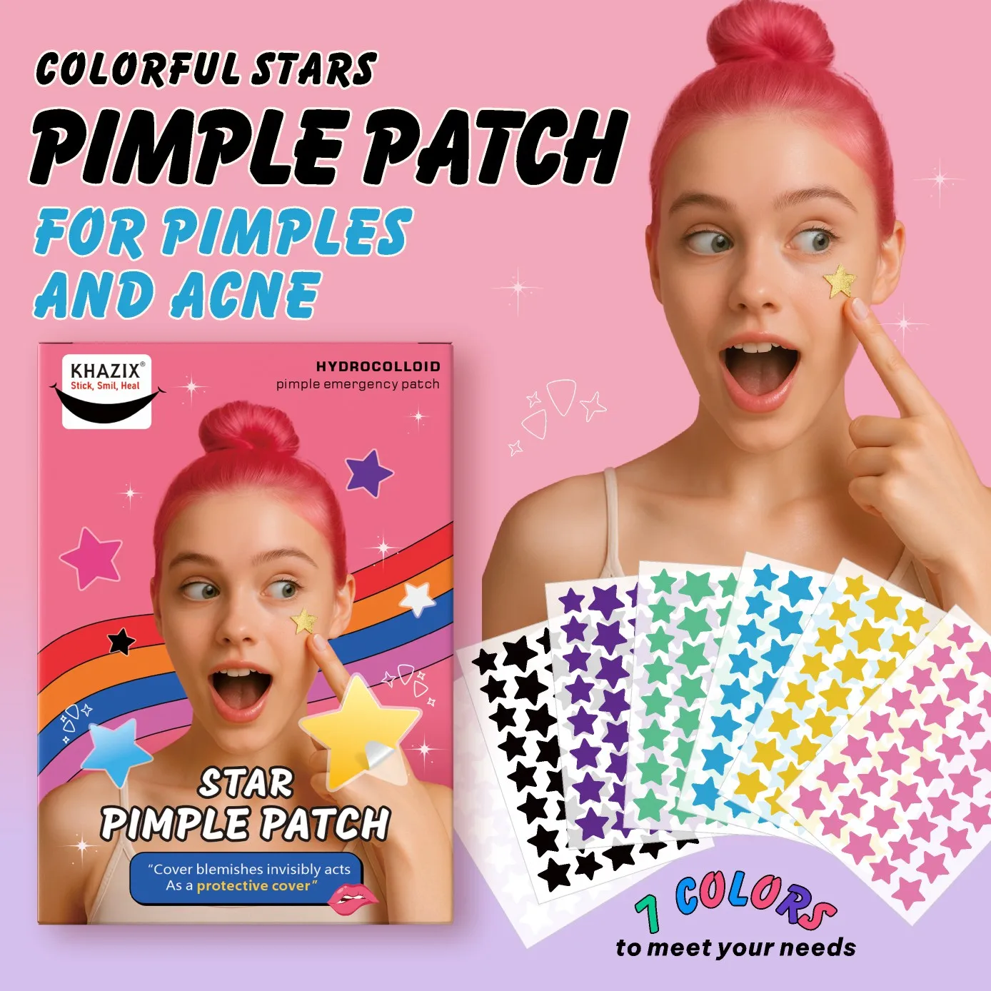 

1400 штук разноцветных патчей от прыщей со звездами, патчей от прыщей на лице, консилеров от прыщей и патчей от прыщей, ультратонких