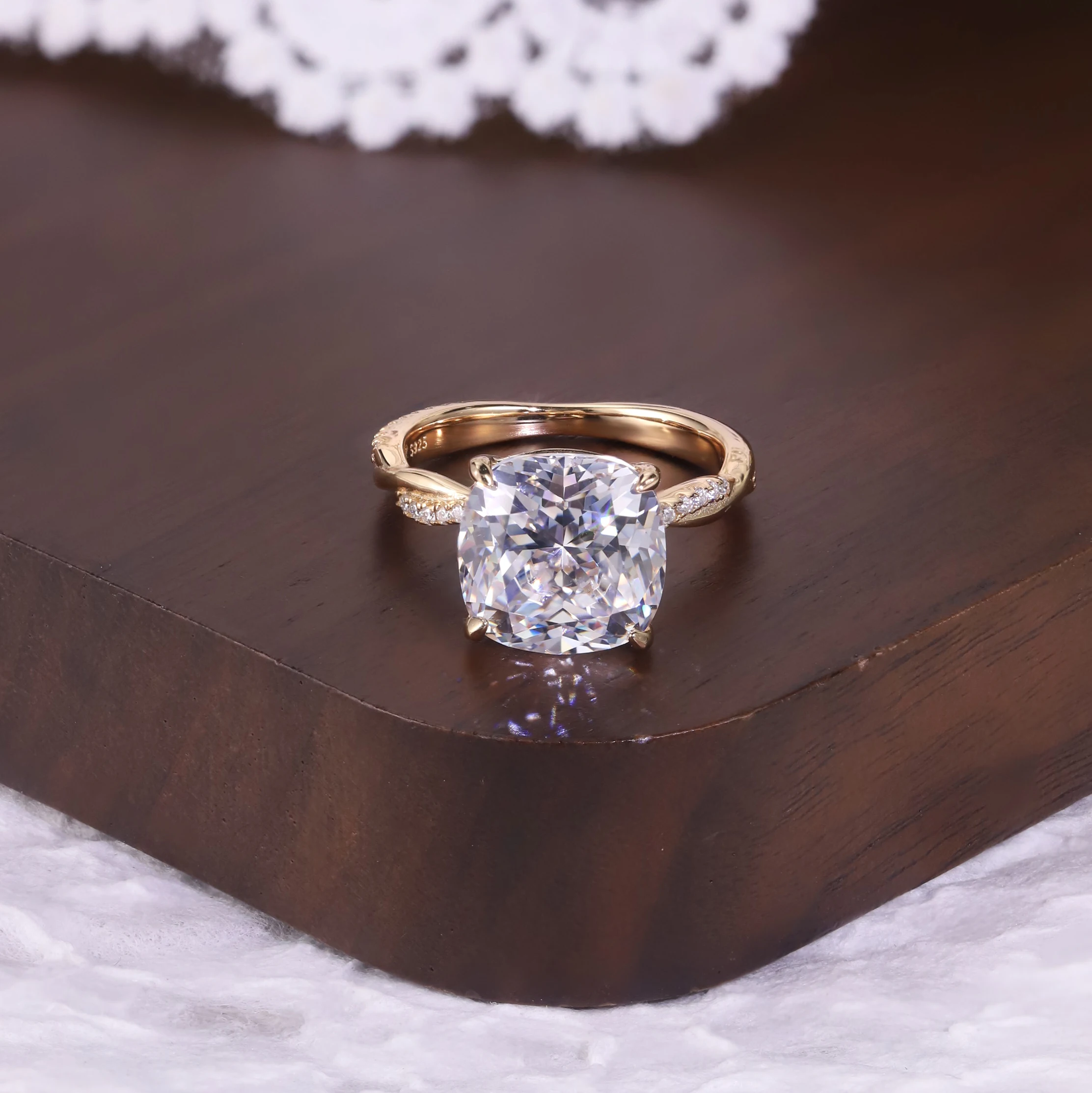 1-5 Carats GRA Moissanite (D, WVS) Cushion Cut Petite Twisted Vine Moissanite Engagement Ring 925 Sterling Silver Gift For Her