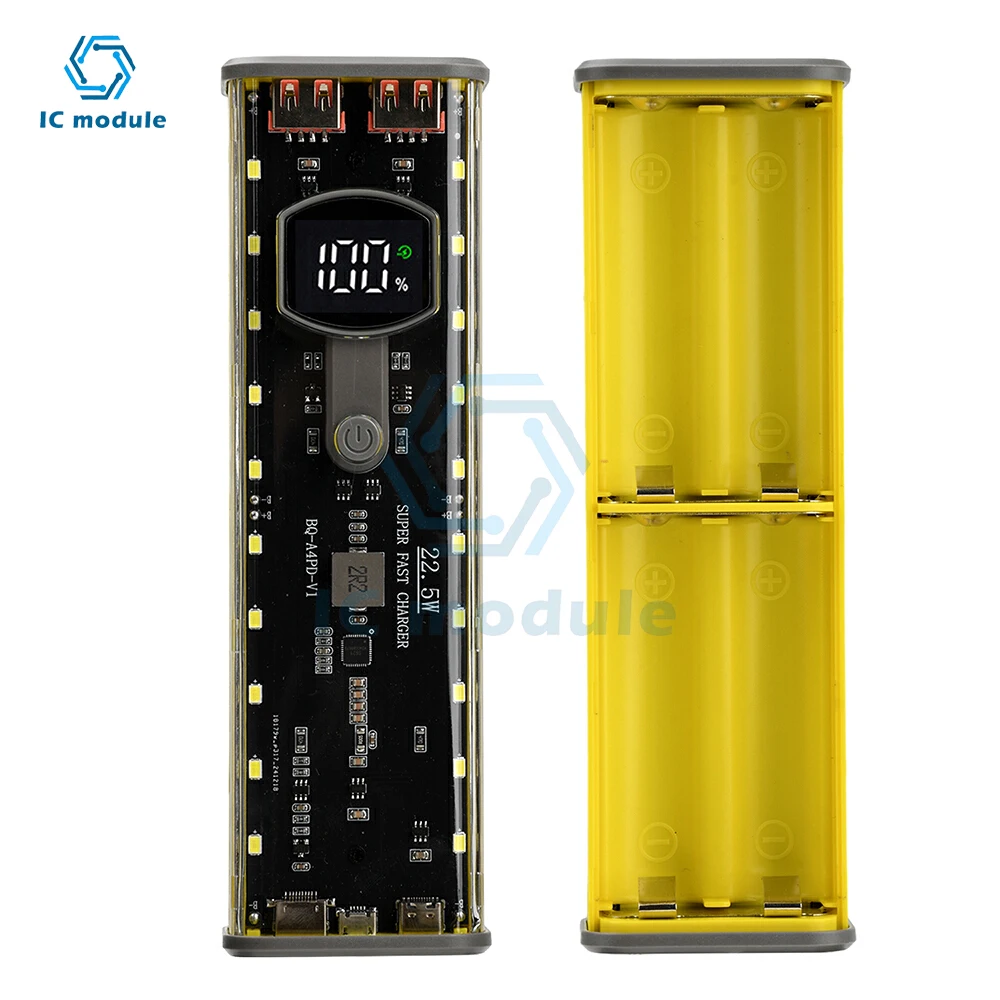 

4*21700 DIY Power Bank Case Mecha Transparent Model Battery Case No soldering PD Mobile Power Sleeve with Outdoor Light