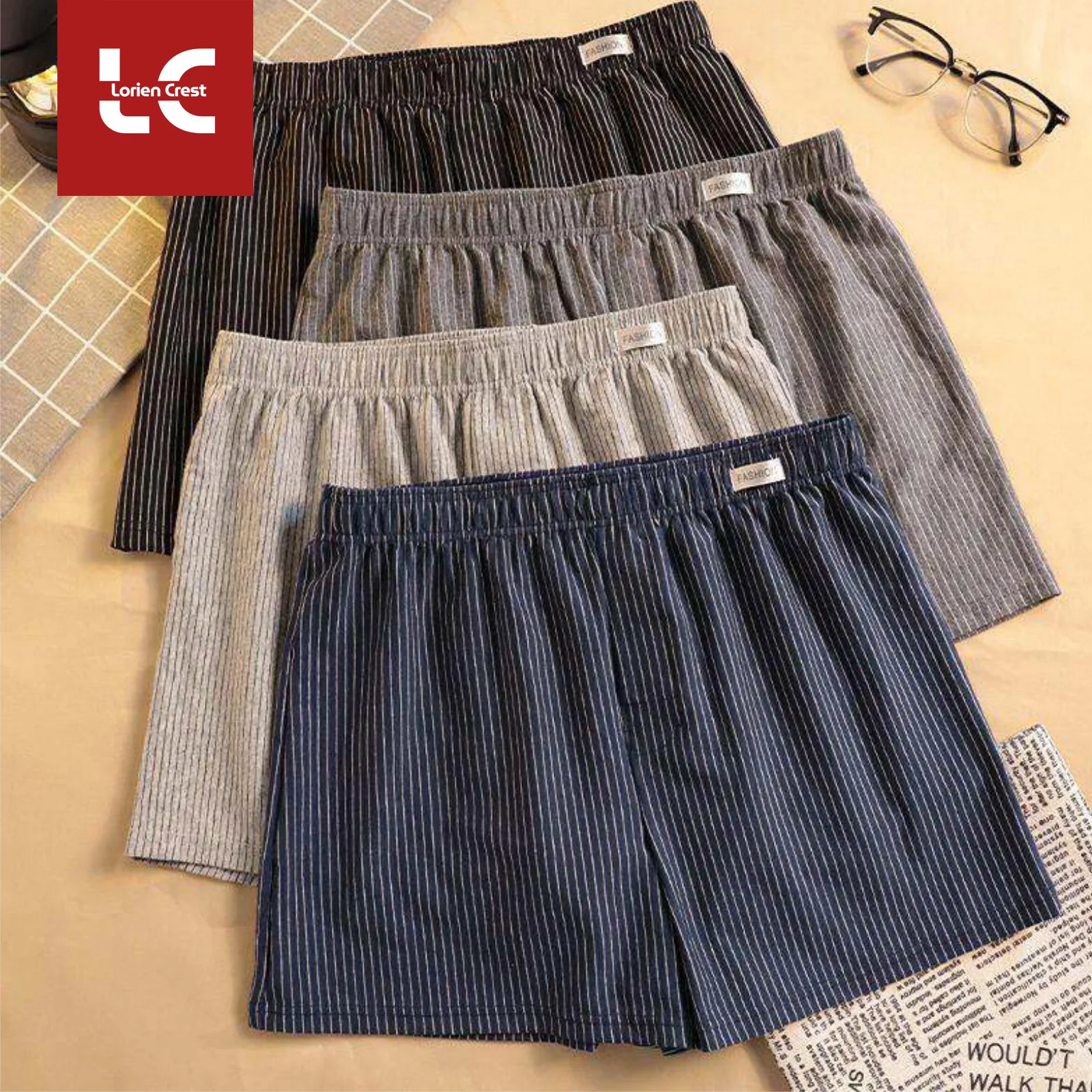 3pcs Pure Cotton Loose Men's Boxers L-4XL,RU42-50,Hidden Button Design Comfortable Breathable Pajama Pants