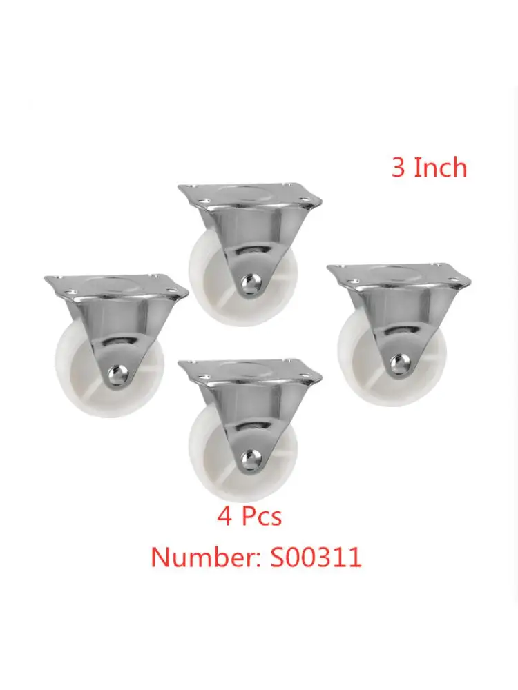 

4 Pcs/Lot Casters 3 Inch White PP DirectionalLight Nylon Fixed Roller Axle Free Industrial Trolley Wheel