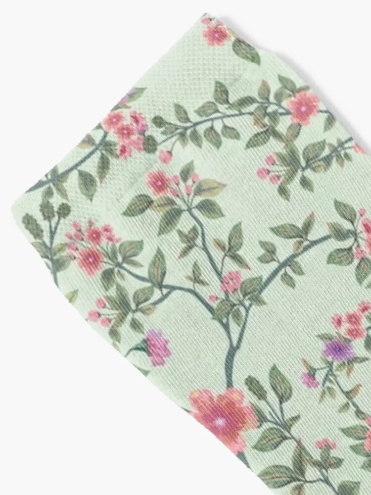 Chinoiserie Mint Green Pastel Fresco Floral Garden Birds Oriental Botanical Socks