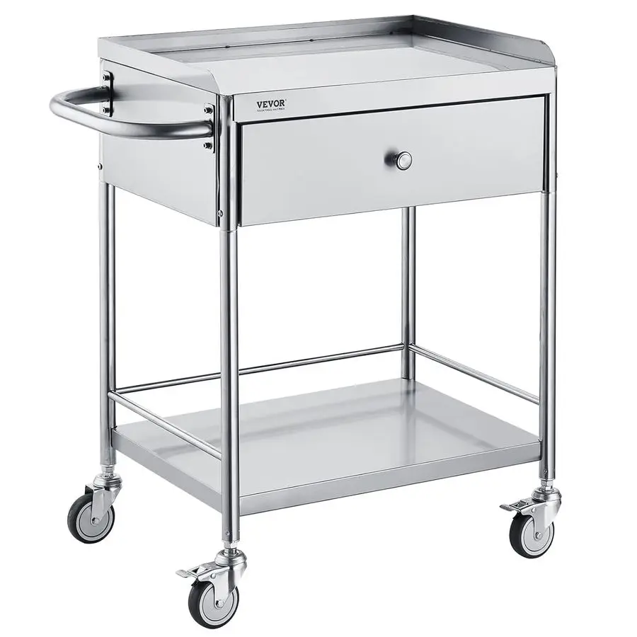 

Medical Cart, 2Layer Stainless Steel Cart 220 lbs Weight Capacity, Lab Utility Cart with 360 Silent Wheels and a Dr Customizable