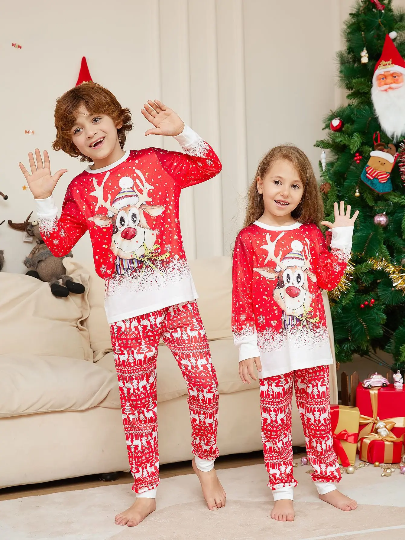 Christmas Pajamas Family Matching Outfits Set Christmas Elk print Adult Kids Tops+Pattern Pants 2 Pieces Suit Xmas Sleepwear