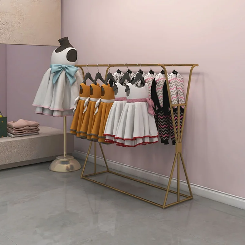 Personalizado Gold Clothing Display Stand, Boutique Kids Roupas Penduradas Rack, personalizado