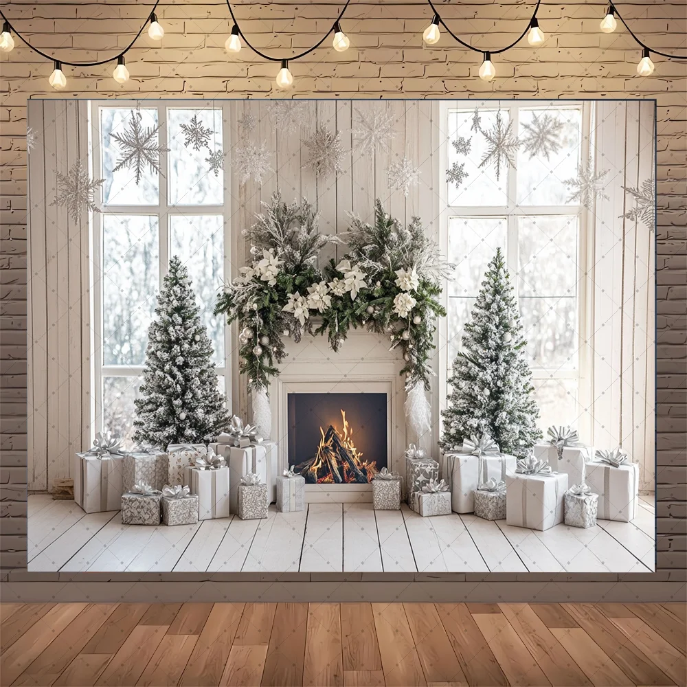 

Christmas Photography Backdrop Xmas Tree Fireplace Gift Winter Window Family Kids Party Christmas Decoration Photo Background