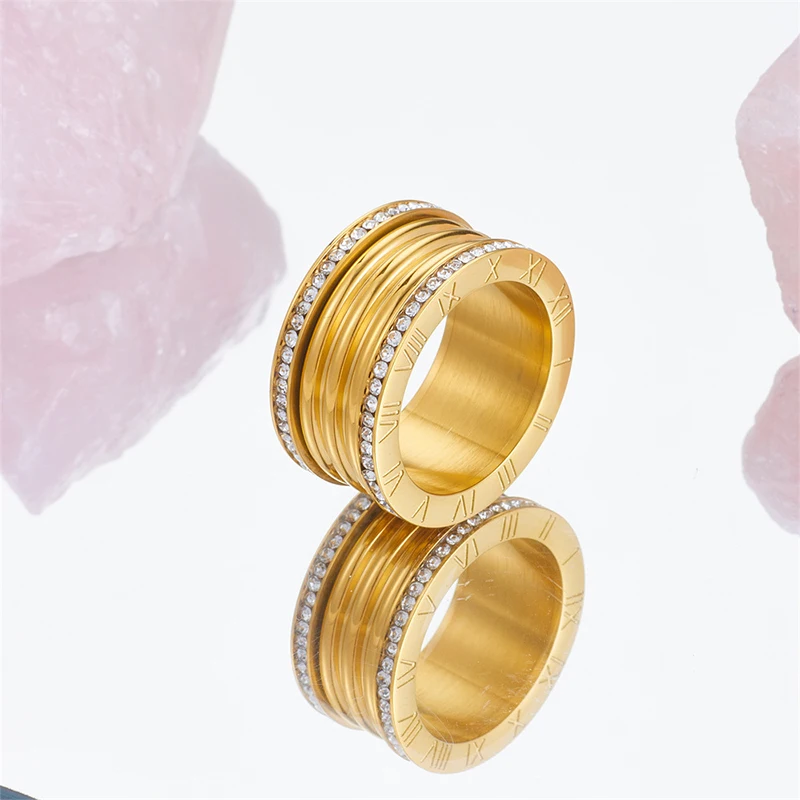 UILZ Fashion Luxary Double Rows Full Of Crystal Roman Numerals Finger Ring For Women Crystal Ring Party Jewelry