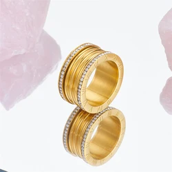 UILZ Fashion Luxary Double Rows Full Of Crystal Roman Numerals Finger Ring For Women Crystal Ring Party Jewelry