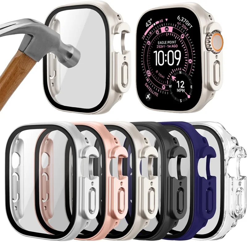 Glass+case For Apple Watch Ultra 2-3 49mm smartwatch PC Bumper+Screen Protector Tempered Cover iwatch series band Accessories