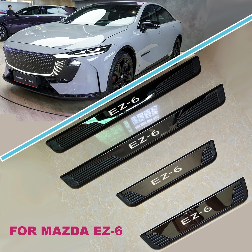 

For Mazda EZ-6 EZ6 2025 2026 Mazda6e 2025 Door Sill Scuff Plate Welcome Pedal Protect Kick Stainless Steel Plastic Car Accessory