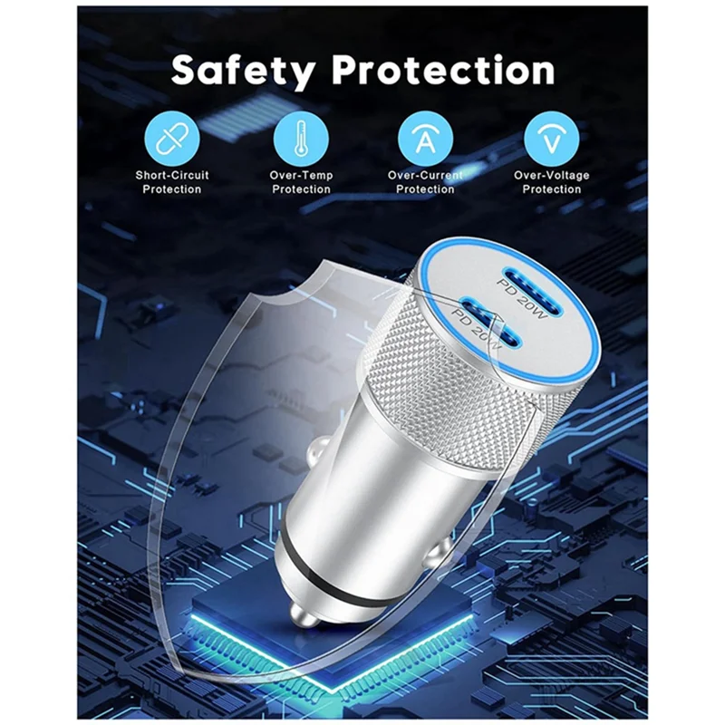 ABZZ-cargador de coche, paquete de 2, 40W, puerto dual, USB C rápido, adaptador de encendedor de energía con Cable USB C a C de 3 pies, 1 Juego