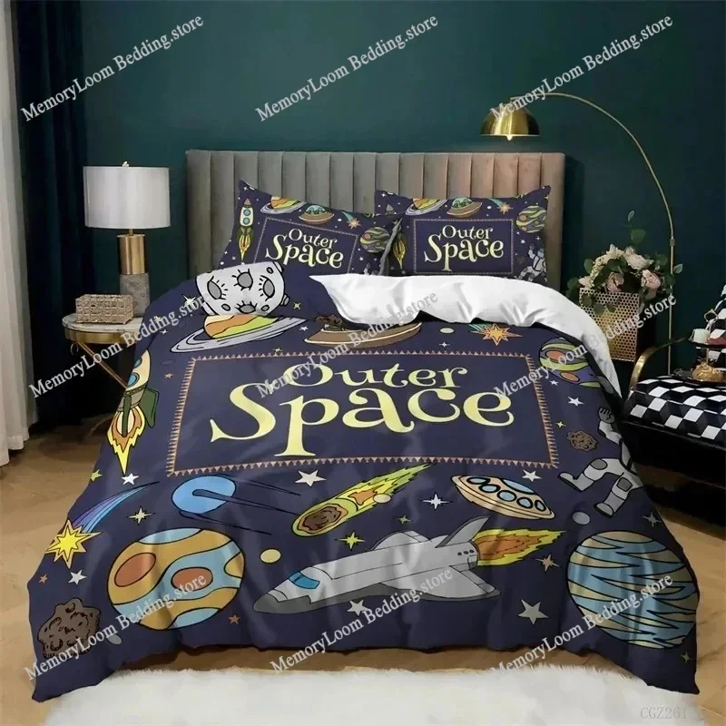 Starry Sky Galaxy Duvet Cover Outer Space Bedding Set For Boys Girls Teen Microfiber Cosmos Solar System Planet Comforter Cover