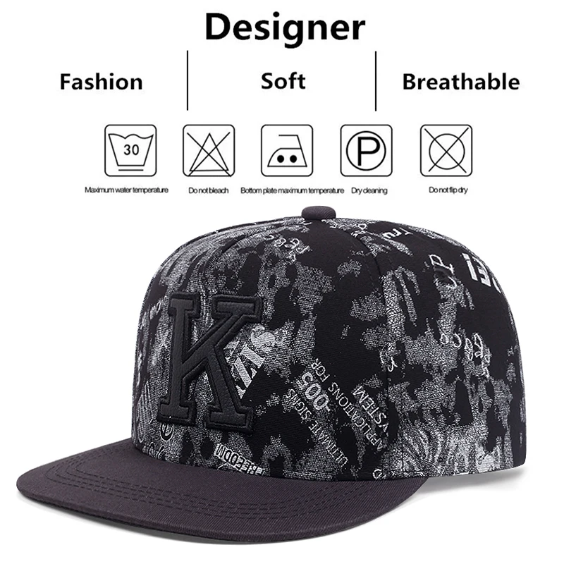K Graffiti Embroidered Men Women Adjustable Hip Hop Baseball Cap For Unisex Adult Outdoor Casual Sun Hat Cotton Snapback Hats