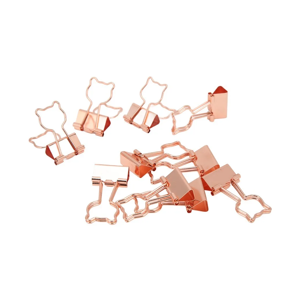 20Pcs Rose Gold Bear Binder Clips Bear Shape Small Size Planner Clips Smooth Surface Metal Metal Binder Clips Paper Sorting
