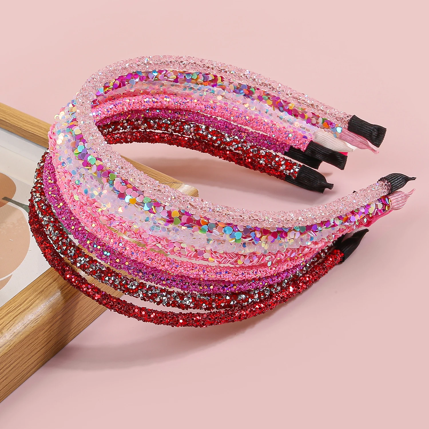 4/8pcs Red Pink Sequins Glitter Headbands For Kids Cute Sweet Valentine's Day Date Party Gift Decor Hair Accessories For Girls