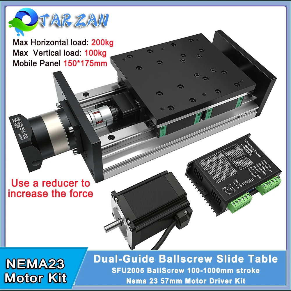 CNC Heavy Load 200KG Ballscrew Sliding Table 150mm Wide Large Linear Stage Motion Module 4 HGH20 Double Guide HGR20 CNC XYZ Axis