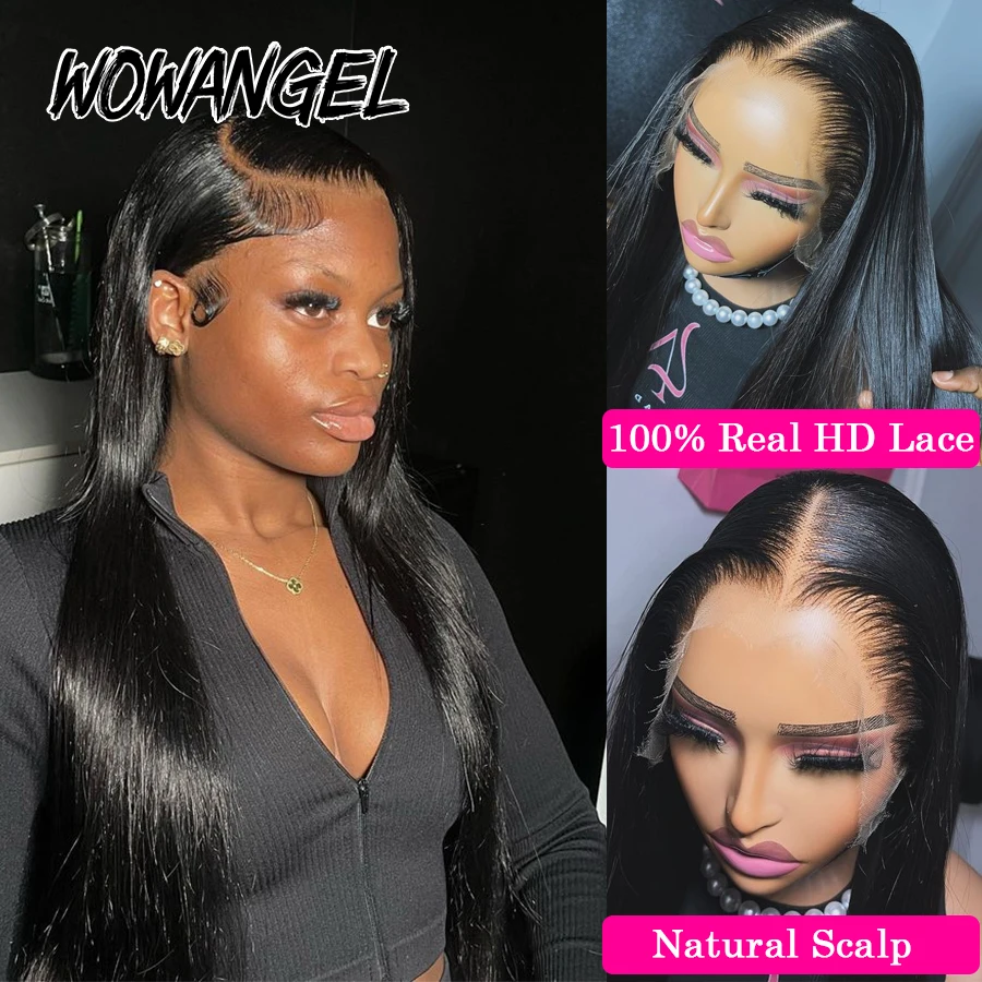 Wow Angel HD Lace Full Frontal Wigs 250% Straight 5x5 HD Lace Closure Wig Human Hair Wigs Skins Melted Remy Brazilian For Woman