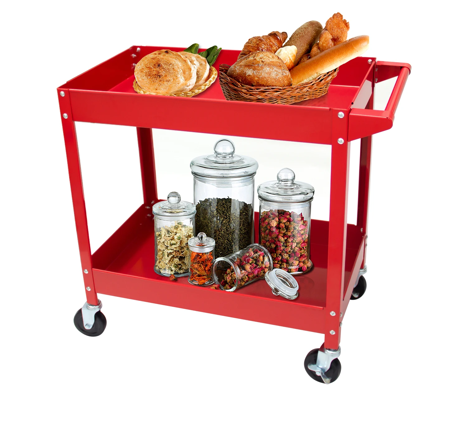

2-Tier Utility Storage Cart 300 lbs Steel Rolling Tool Cart on Wheels Load Capacity for Warehouse Workshop & Repair Shop