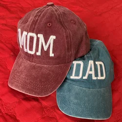 Qisin MOM And DAD Baseball Cap Fishing Caps Men Outdoor Women Washed And Worn Pregnancy Announcement Hats 3D Embroidery