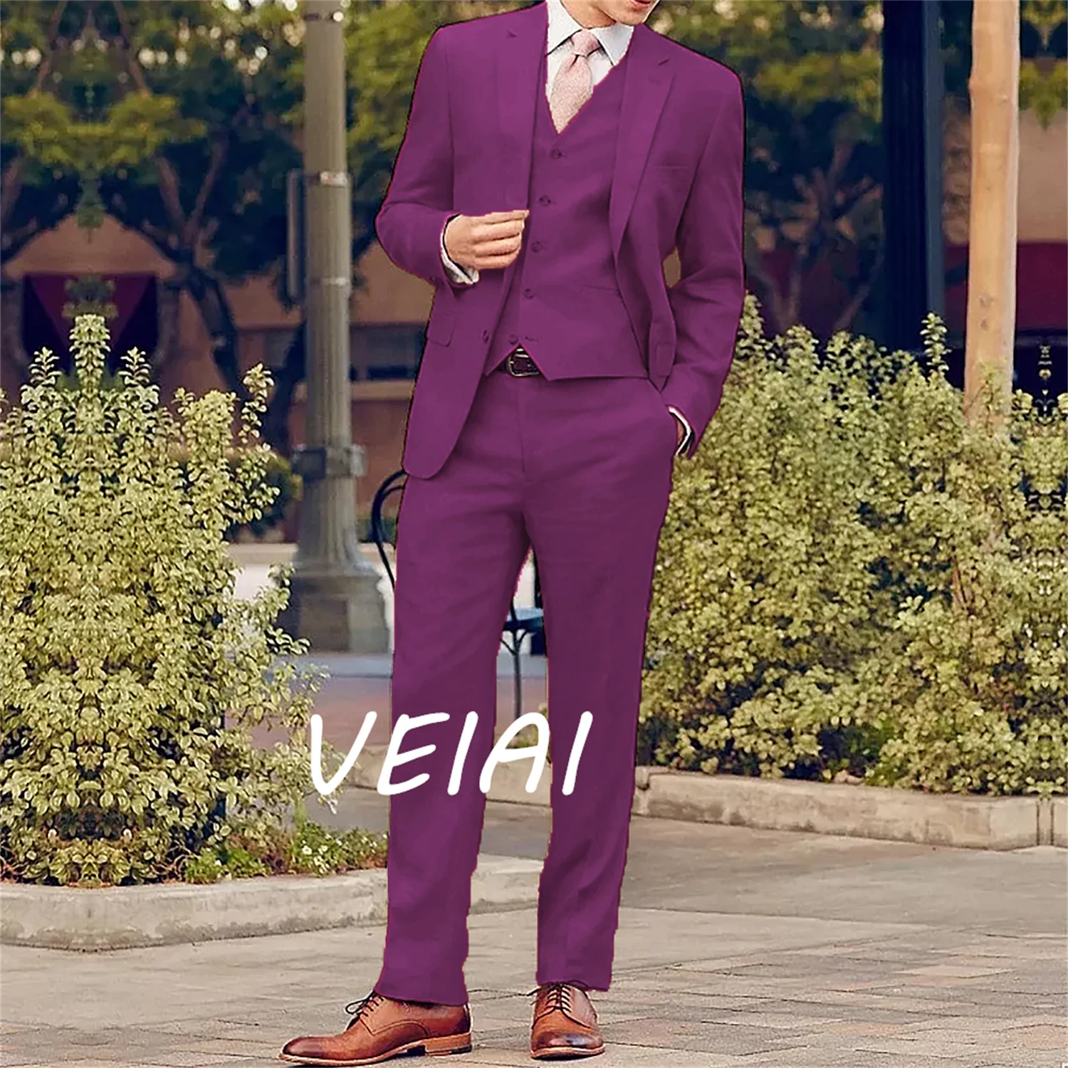 

Новейший дизайн, розовые облегающие свадебные костюмы для мужчин, комплект из 3-х предметов, умный деловой повседневный блейзер с лацканами и вырезом, куртка, жилет Pa