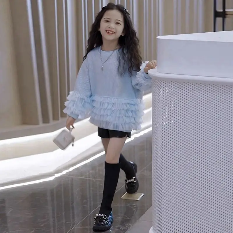 

Осенне-зимний свитер, пальто, детская одежда принцессы на день рождения, 2025, сетчатые свитера с оборками для маленьких девочек, рубашки, элегантные детские рубашки для девочек