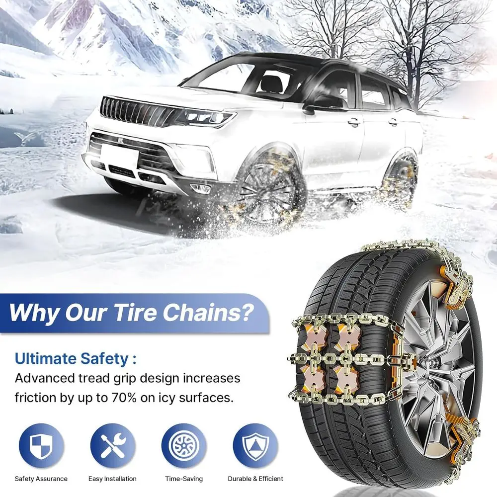 سلاسل جر لجميع الأحوال الجوية لسيارات الدفع الرباعي والسيارات والشاحنات، قابلة للتعديل لإطارات 225-305 مم، مثالية للثلج والثلج والطين #3