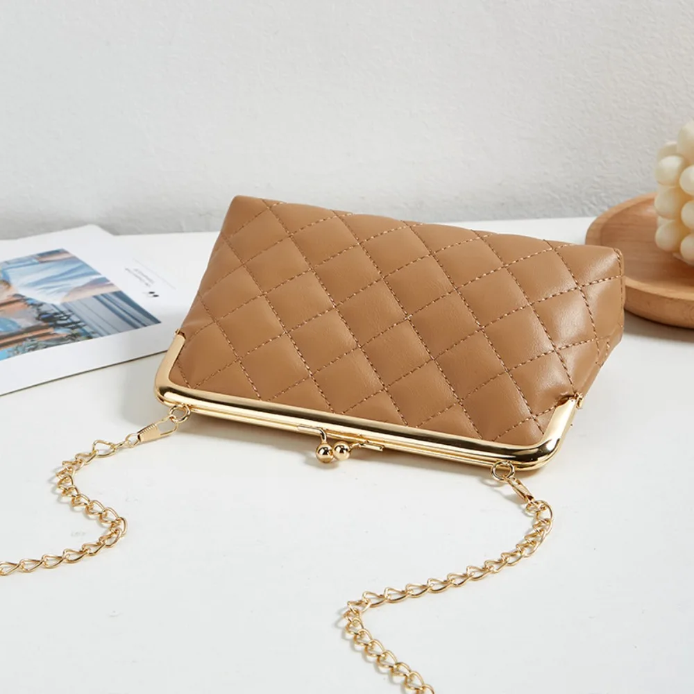 Fashion PU Leather Handbag Lightweight Diamond Stripe Hand Purse Chain Sling Bag Women