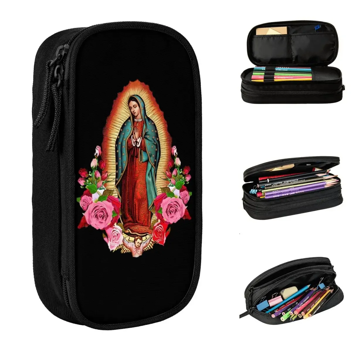 

Our Lady Of Guadalupe Virgin Mary Pencil Cases Lovely Pen Holder Bags Girls Boys Big Capacity Office Gift Pencil Box