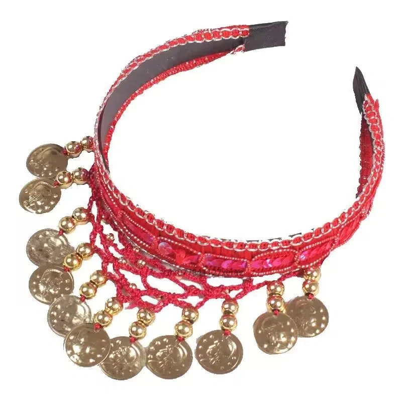 Головной убор с подвесными монетами для танца живота, аксессуары для индийских танцев, несколько цветов на выбор, модное украшение