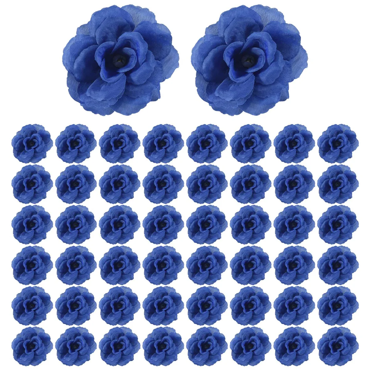 Flores artificiales de seda, cabezas de rosas, 50 piezas, para sombrero, ropa, álbum, decoración de boda, azul oscuro