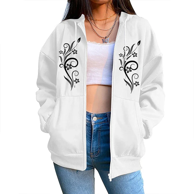 

Fashion Autumn Winter Women Zipper Cardigan Hooded Sweatshirt Printing Outfits Casual Jogging Clothing Lady Versatile Sport Coat