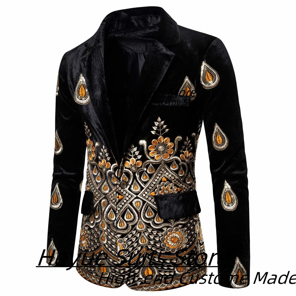 

Роскошные мужские костюмы из черного бархата, индивидуальный пошив, приталенный крой, с лацканами, для жениха, свадебные смокинги, высококачественная вышивка, комплект из 2 предметов