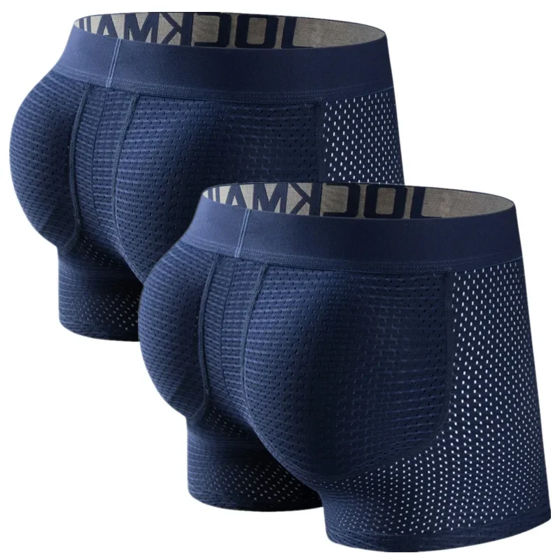 Long Mesh Perky Men's Four Cornered Underwear With Sponge Padding To Lift Buttocks Plump Buttocks And Flat  Boxers For Men