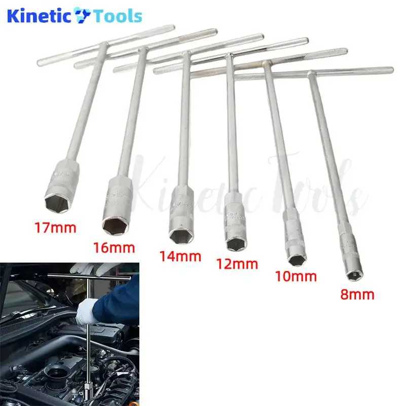 Portable T-shaped Steel Hexagon Socket Wrench Metric Manual Hex Spanner Socket Adapter Hand Tool 8/10/12/14/16/17mm