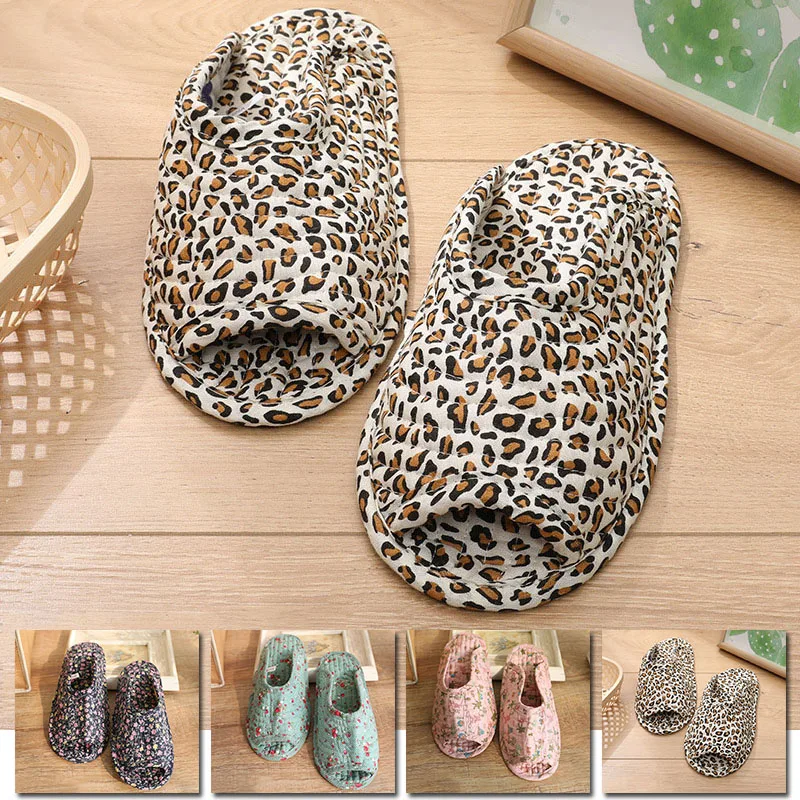 1pair High Quality Home Slippers Non-slip Indoor Floor Shoes Cotton Floral Printed Fashion Flat Shoes Lightweight Soft